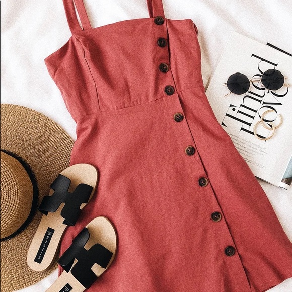 Louetta Rust Red Button-Down Mini Dress - Picture 2 of 9